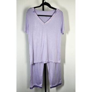 Wiwi Soft Pajama Set Short Sleeve Bamboo Sleepwear Lightweight - Purple - Large